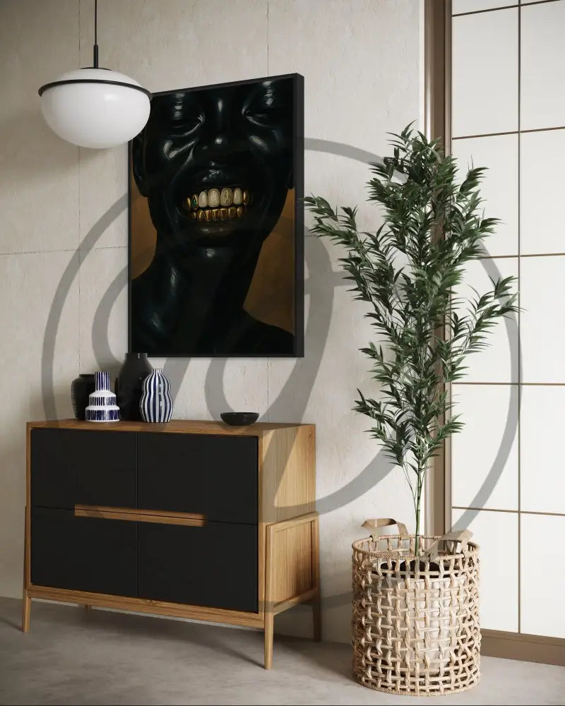Modern African American wall art of a radiant Black woman’s smile.