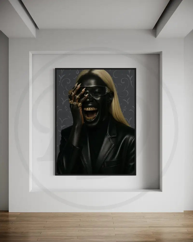 Afrocentric portrait digital wall art of Black woman with blonde hair and gold grillz. Modern cultural artwork printable in 5 sizes.