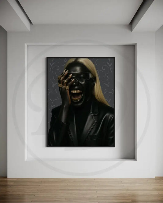 Afrocentric portrait digital wall art of Black woman with blonde hair and gold grillz. Modern cultural artwork printable in 5 sizes.