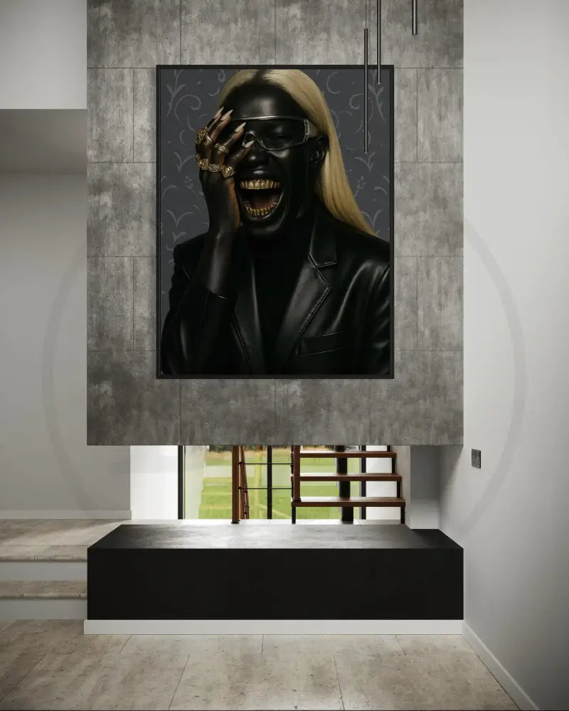 Bold Afrocentric digital wall art featuring gold grillz, glossy black skin, and luxury rings. Instant download.