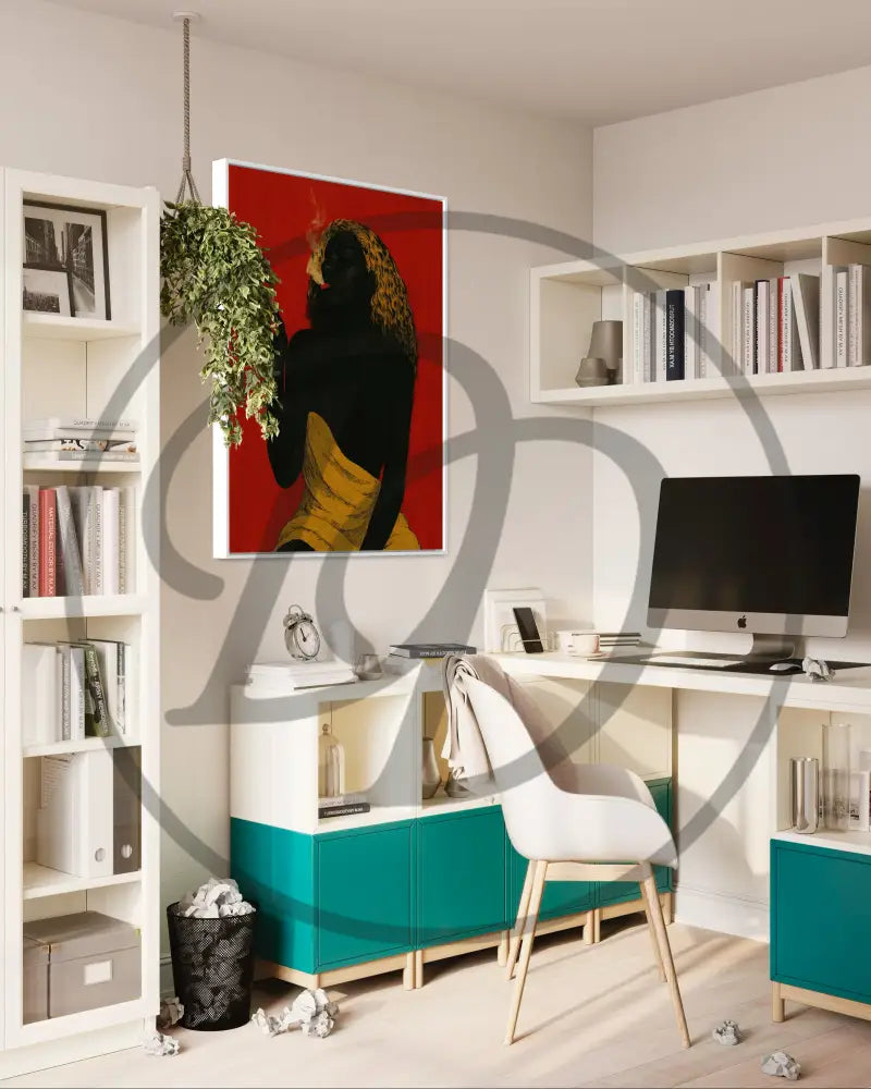 Printable Afrocentric art of a Black woman exhaling smoke, edgy modern style.