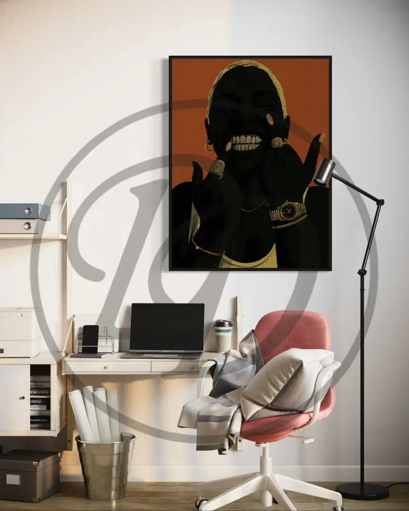 Urban Black culture-inspired artwork of a woman with gold accessories.