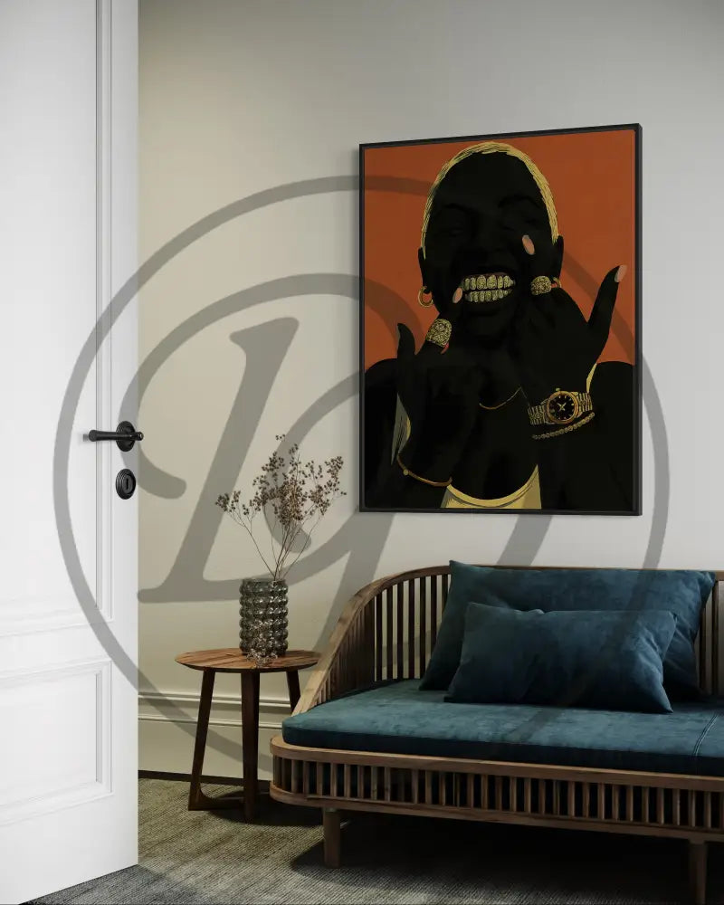 Digital wall art download of a faceless woman with jewelry and luxury watch.