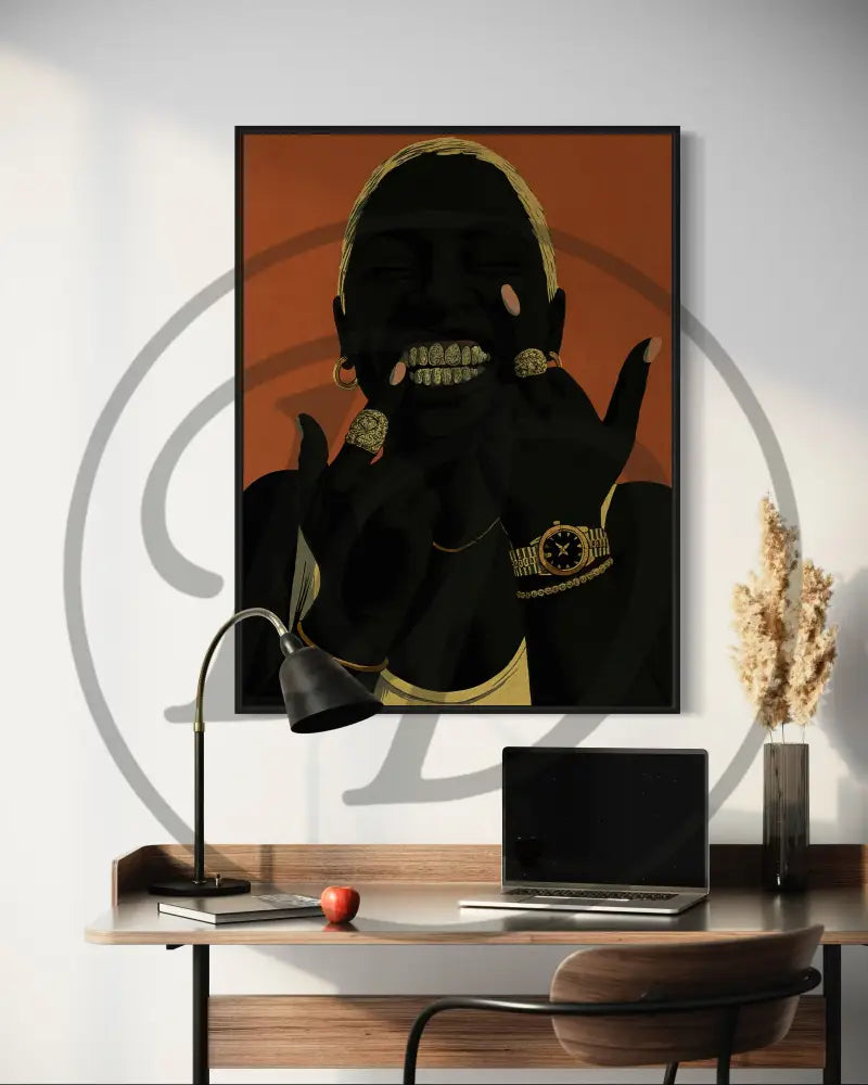 Modern African American wall art featuring jewelry and faceless portrait.