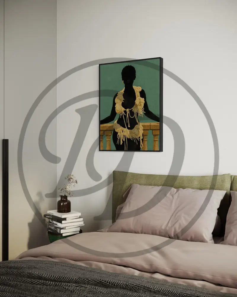 Minimalist Afrocentric illustration of a faceless woman in abstract fashion.