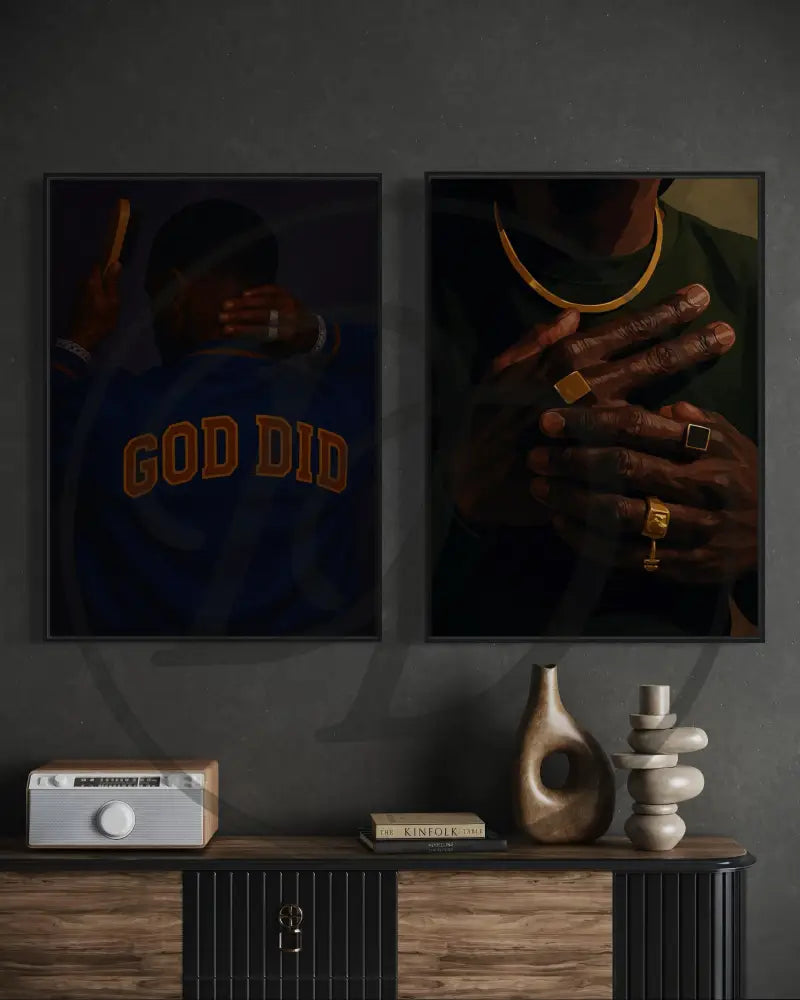 Two-piece digital art set showcasing Black masculinity and street elegance.