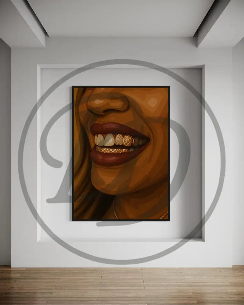 Digital wall art 3-piece set of Black woman’s earrings, hands, and radiant smile.
