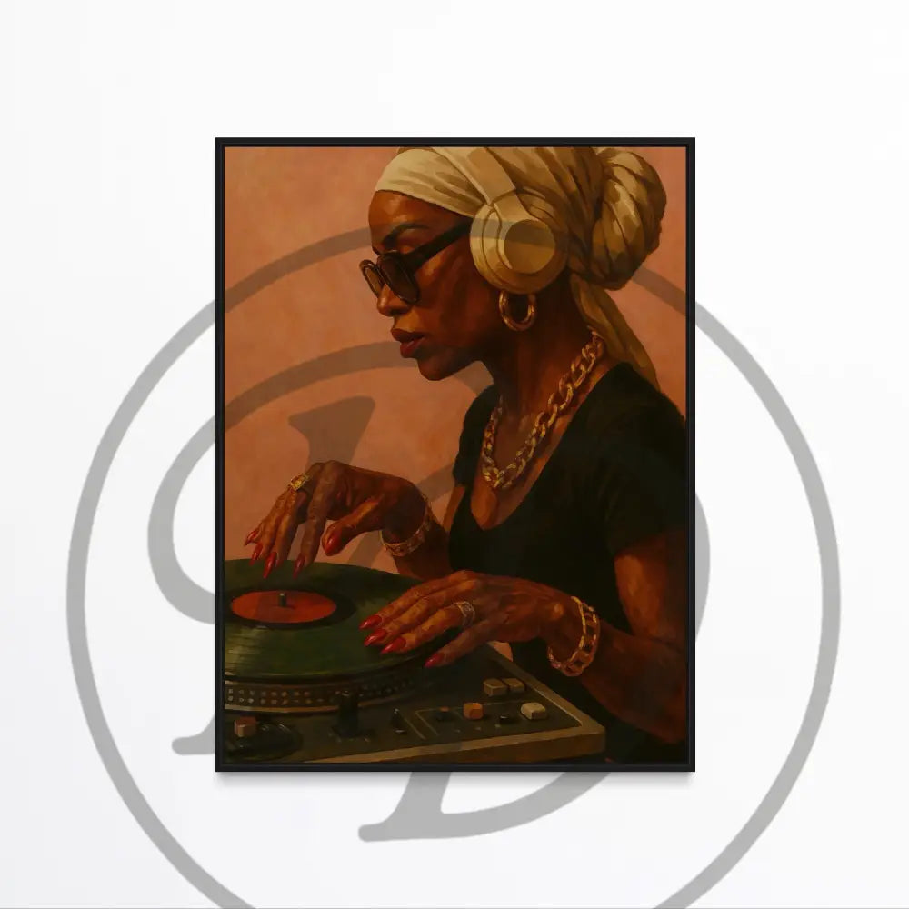 Black culture-inspired wall art set with DJ turntable scenes.