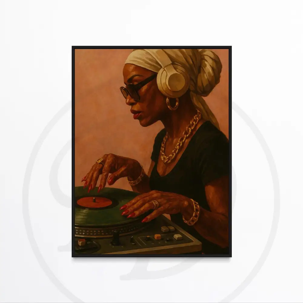 Black culture-inspired wall art set with DJ turntable scenes.