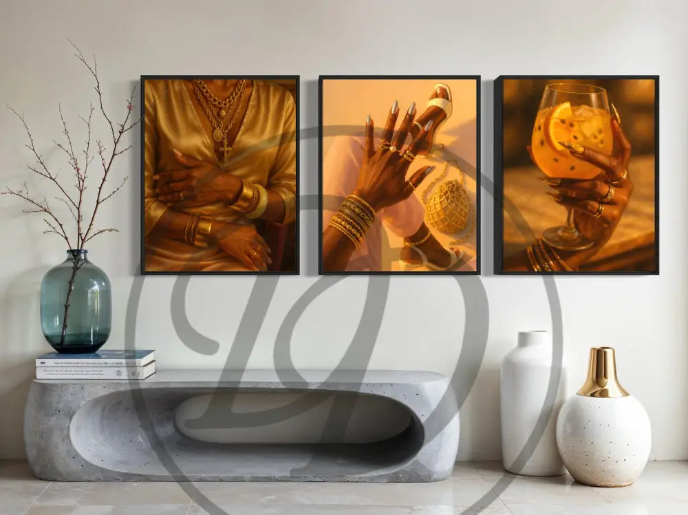 Printable Afrocentric art set of Black woman jewelry, roses, and lifestyle details.