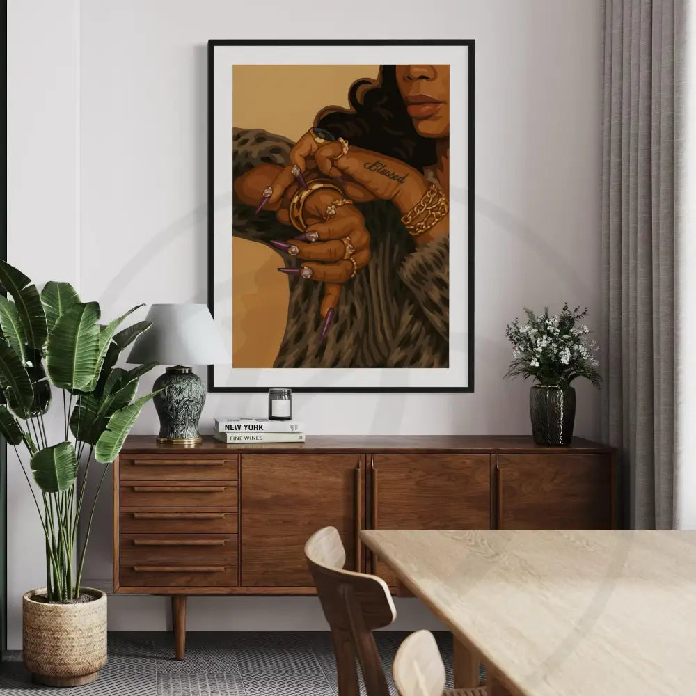 Black culture-inspired wall art set of rings, earrings, and confident poses.
