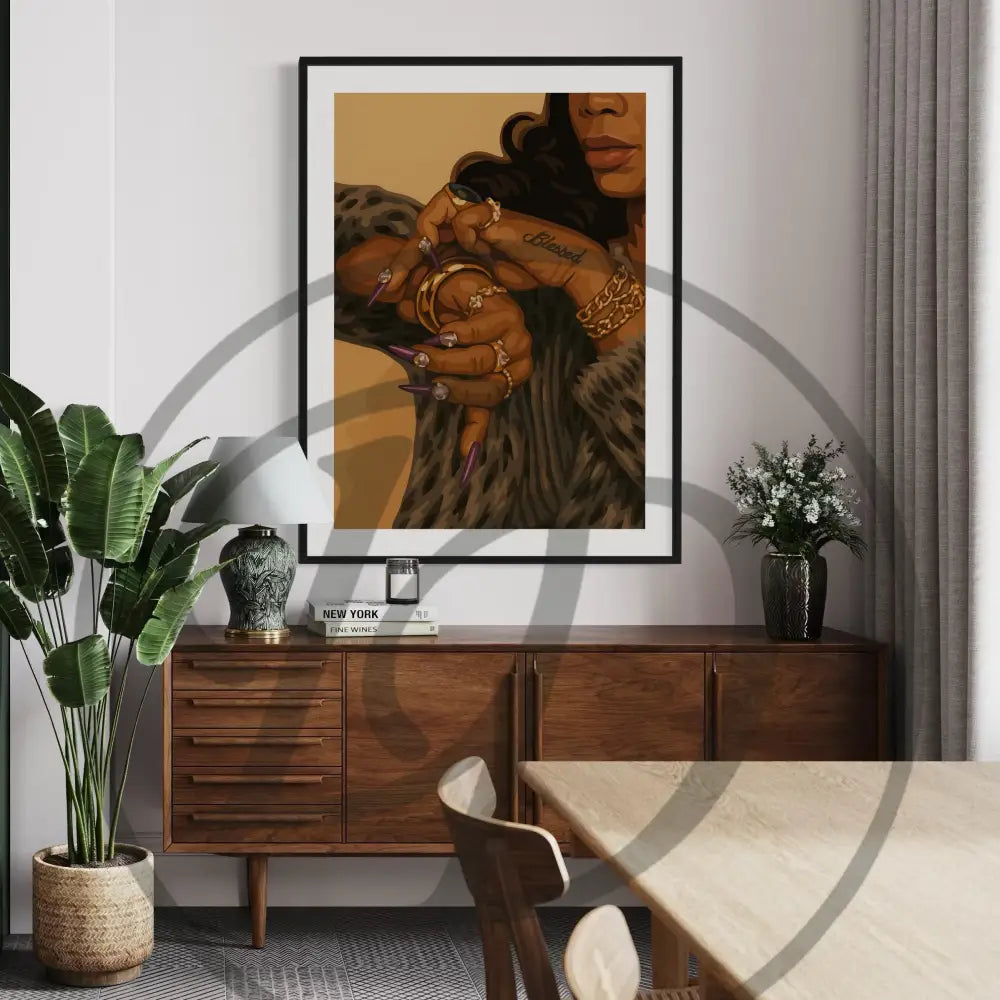 Black culture-inspired wall art set of rings, earrings, and confident poses.