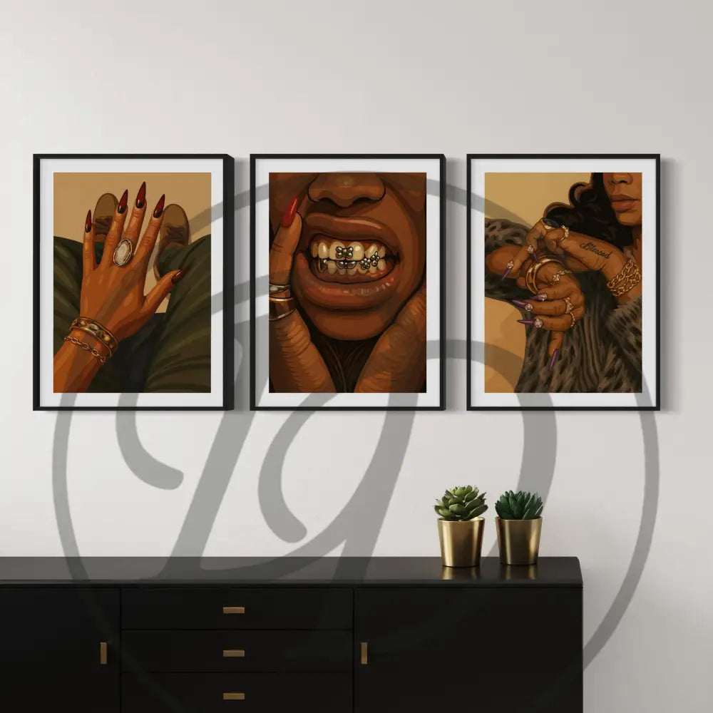 Printable Afrocentric art set of Black woman jewelry, lifestyle, and accessories.