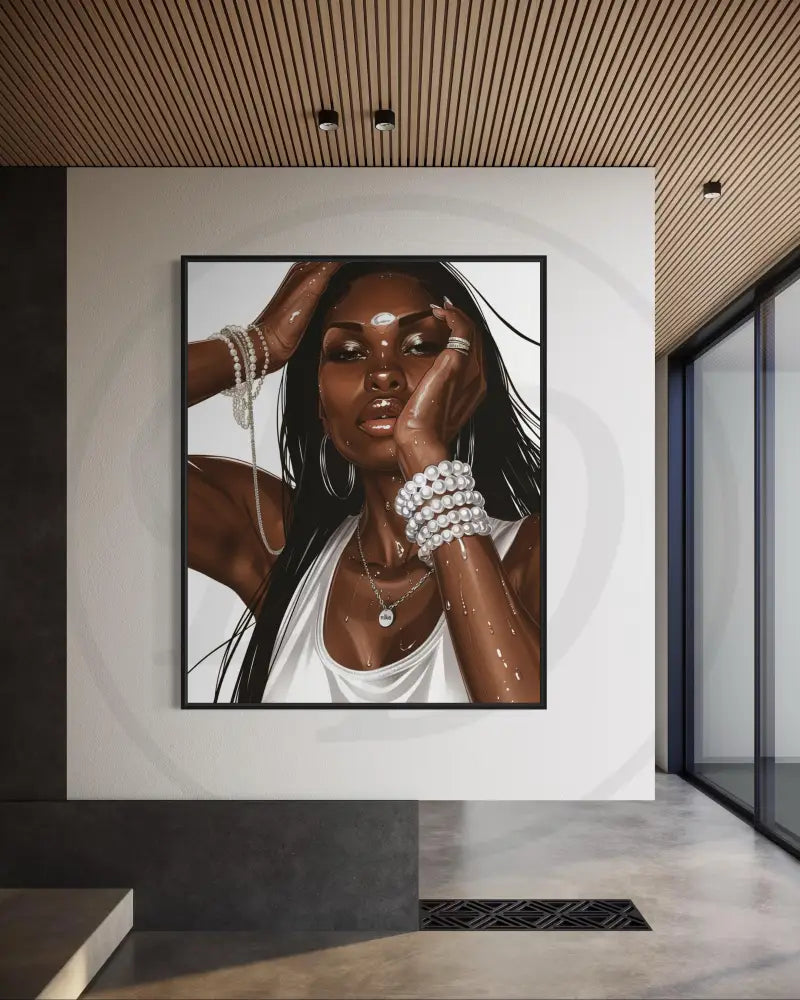 Printable Afrocentric art set of Black women showing jewelry and layered pearls.