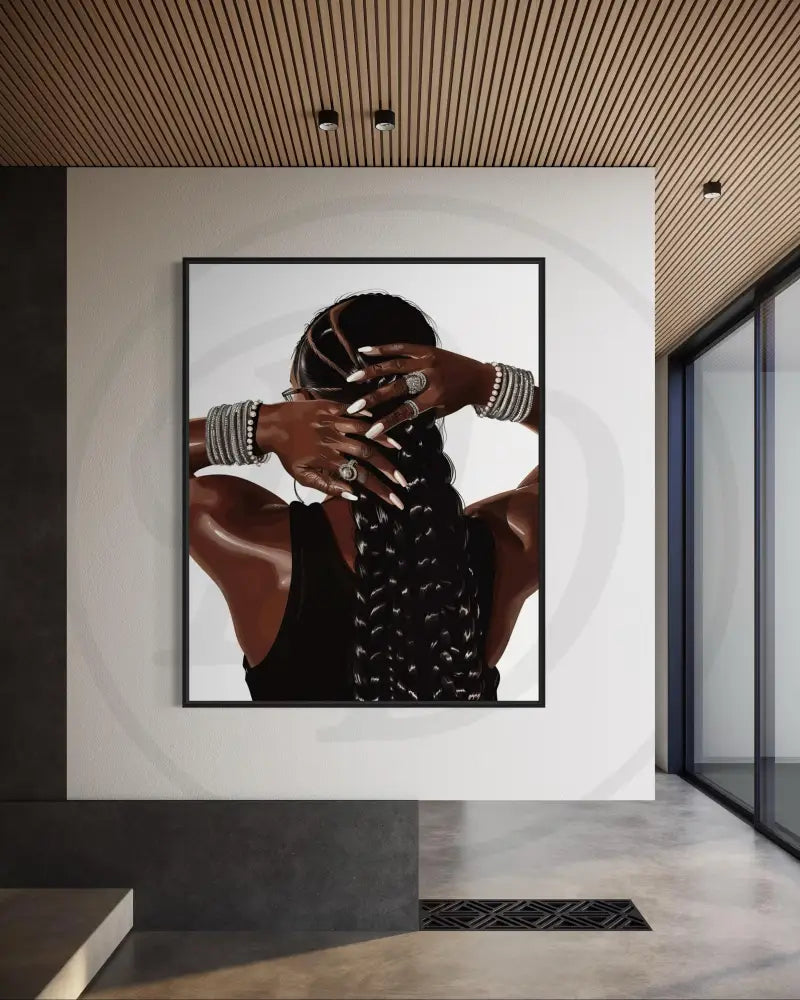 Digital wall art 3-piece set with faceless Black women and luxury accessories.