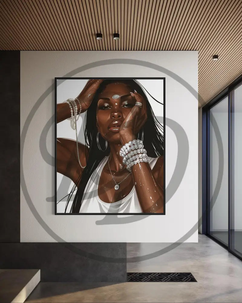 Printable Afrocentric art set of Black women showing jewelry and layered pearls.