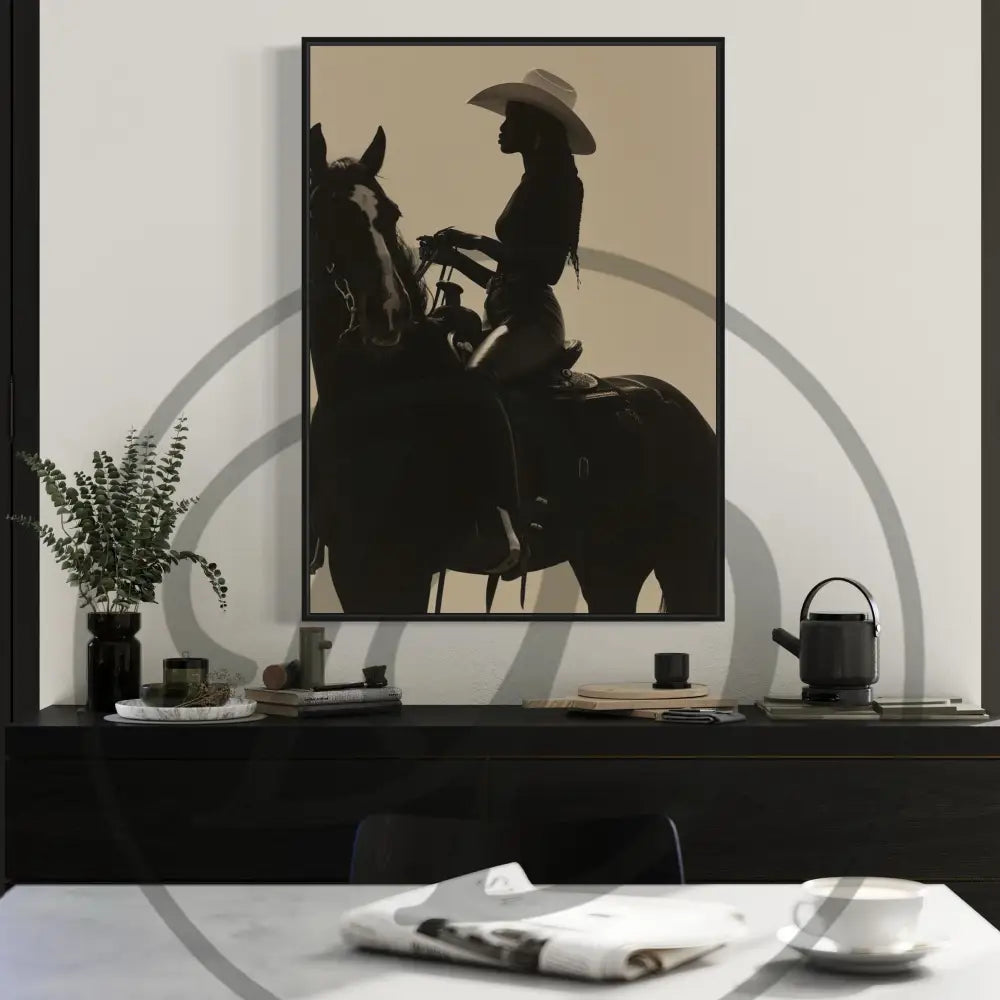 Digital wall art 3-piece set of Black female equestrian portraits in sepia.