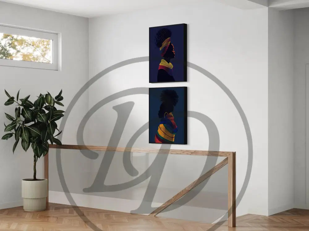 Modern African American artwork set featuring cultural patterns and profiles.