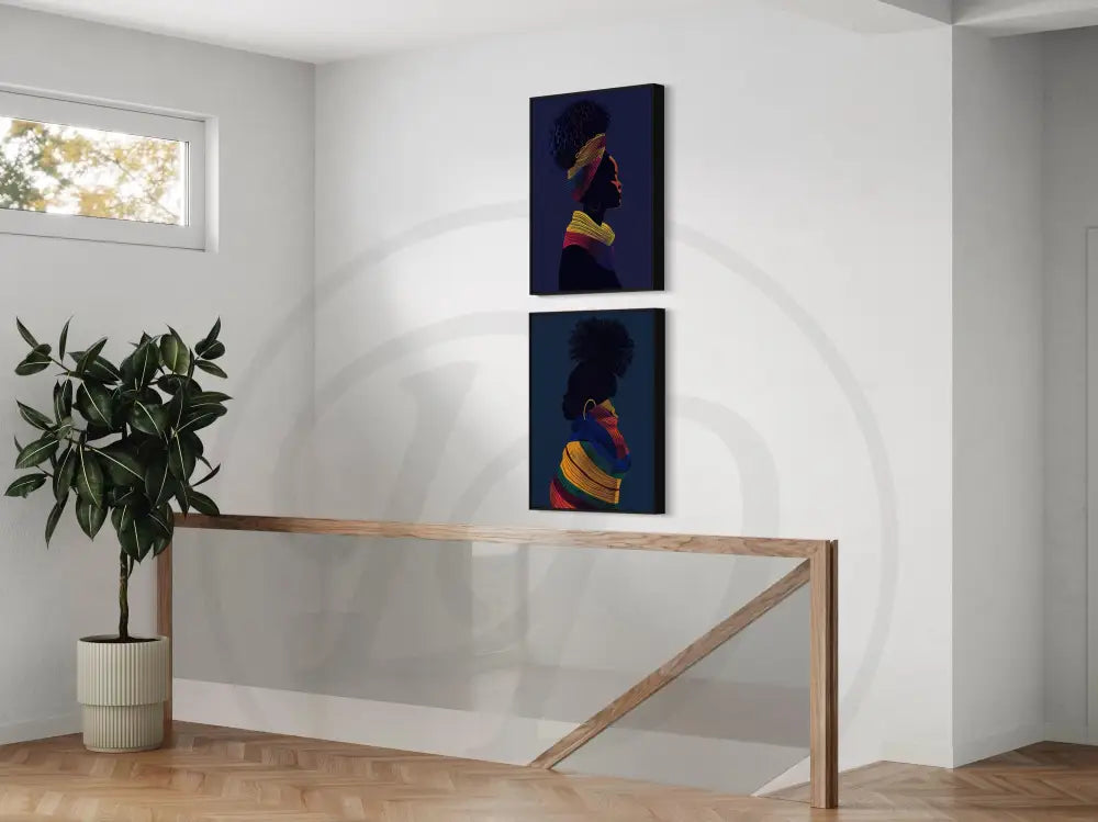 Modern African American artwork set featuring cultural patterns and profiles.