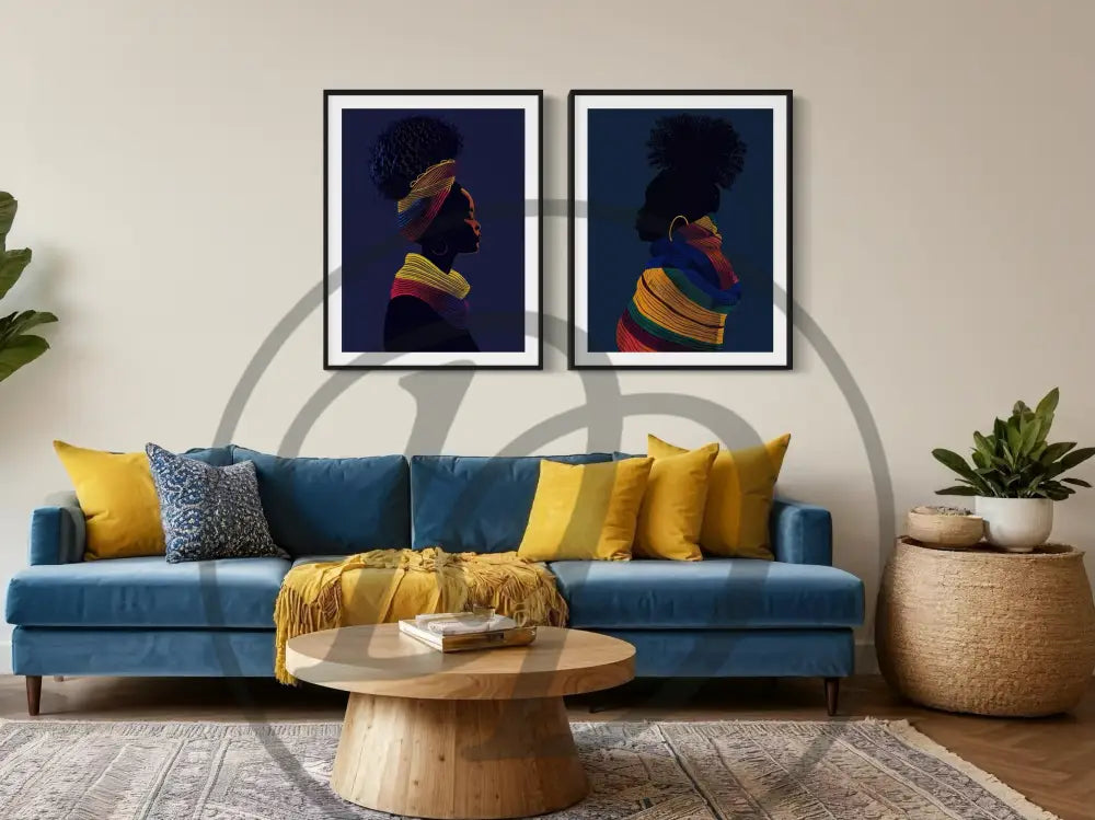 Printable urban décor set of faceless Black women in modern colors.