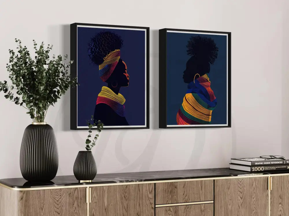 Afrocentric printable collection of Black women in vibrant headwraps.

