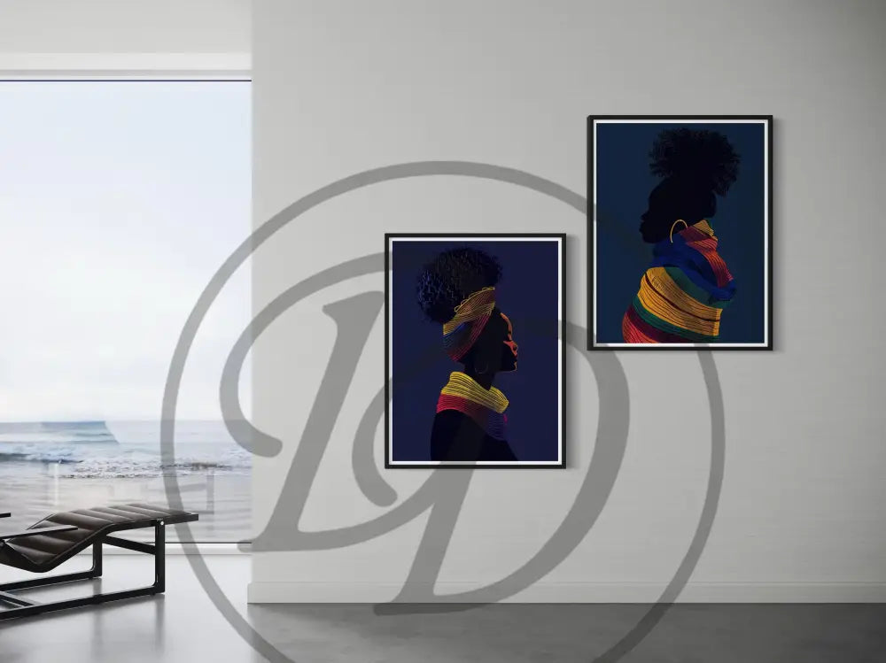 Black culture-inspired wall art set with elegant side silhouettes and fabrics.