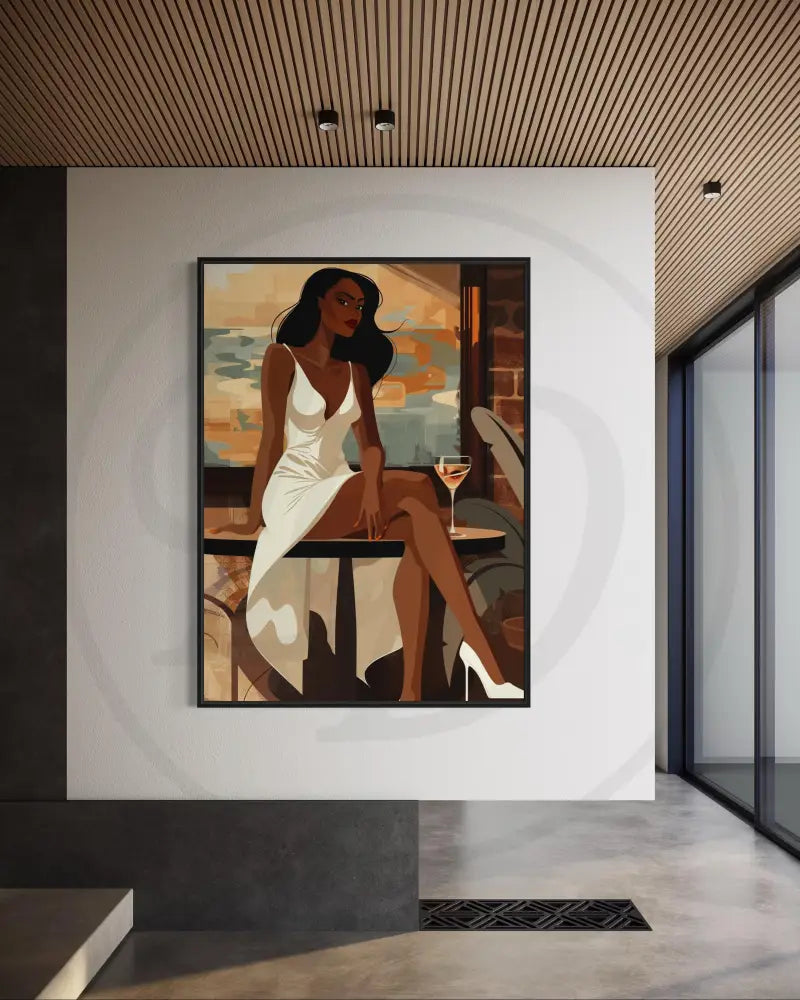 Modern African American artwork featuring women in garden café settings.