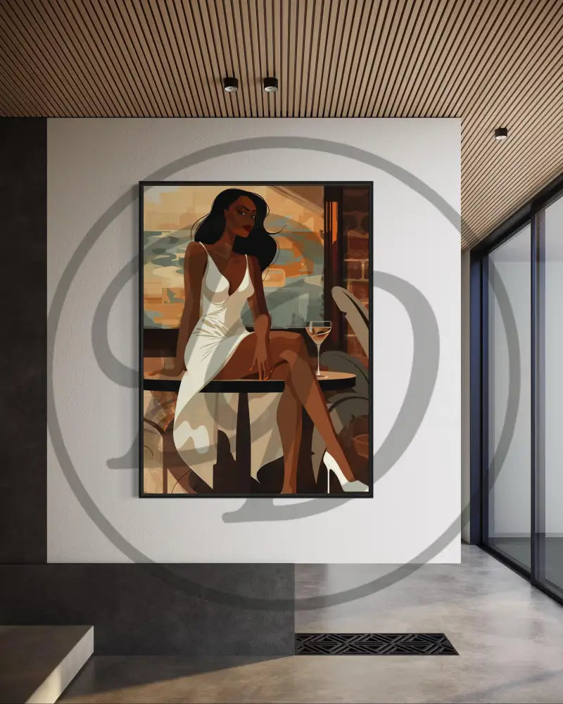 Modern African American artwork featuring women in garden café settings.