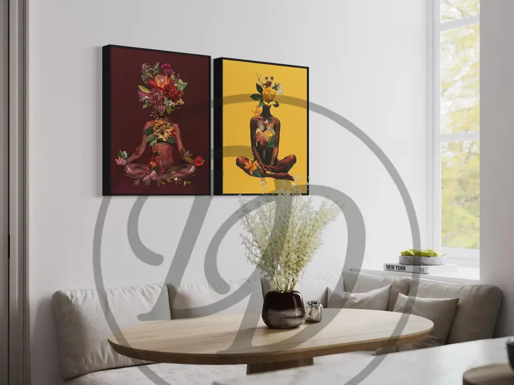 Black culture-inspired wall art set blending flowers and feminine energy.