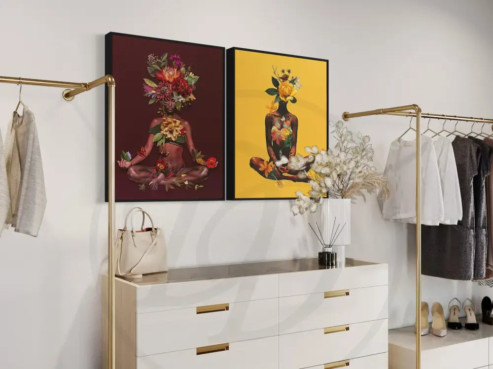 Modern African American artwork featuring vibrant florals and bold colors.