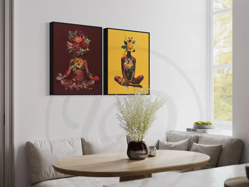 Black culture-inspired wall art set blending flowers and feminine energy.