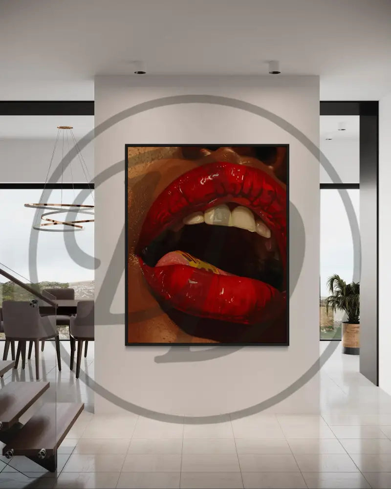 Modern African American artwork featuring bold lips, gold jewelry, and cash.
