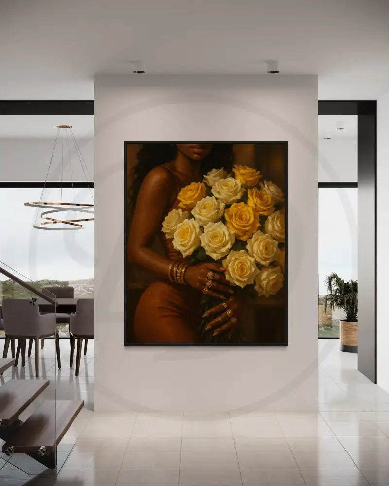 Five-piece digital art set of luxurious Afrocentric home décor prints.