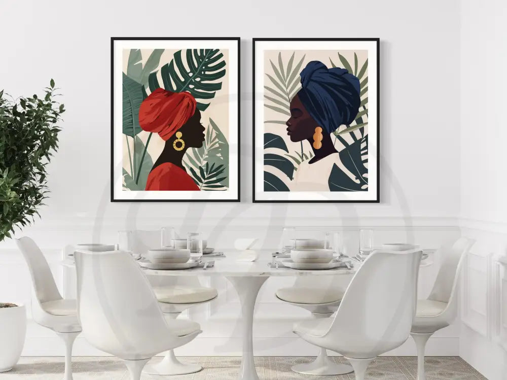 Black culture-inspired wall art set of faceless women in vibrant colors.