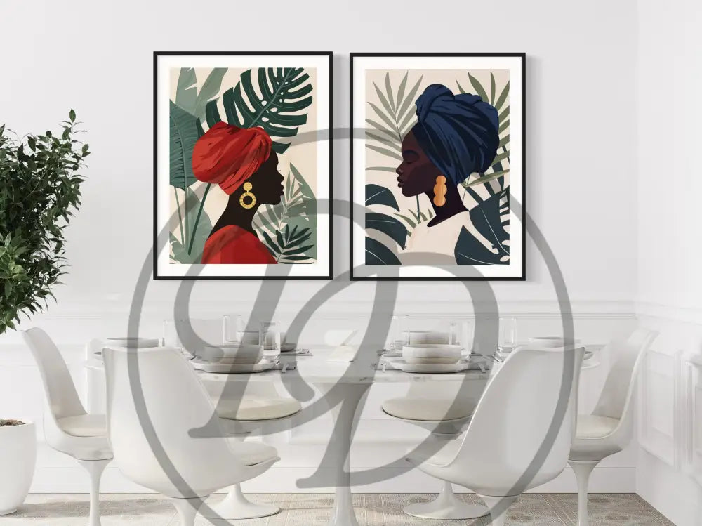 Black culture-inspired wall art set of faceless women in vibrant colors.