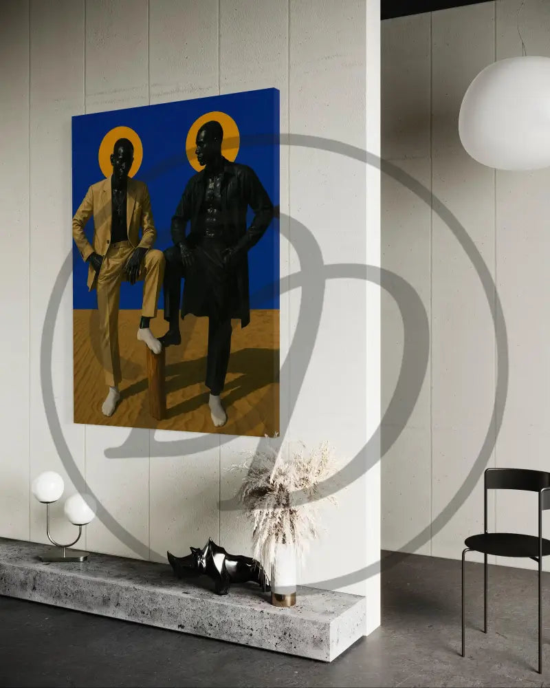 Digital wall art showing two Black male figures posed confidently in the desert.