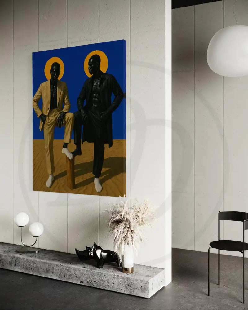 Digital wall art showing two Black male figures posed confidently in the desert.