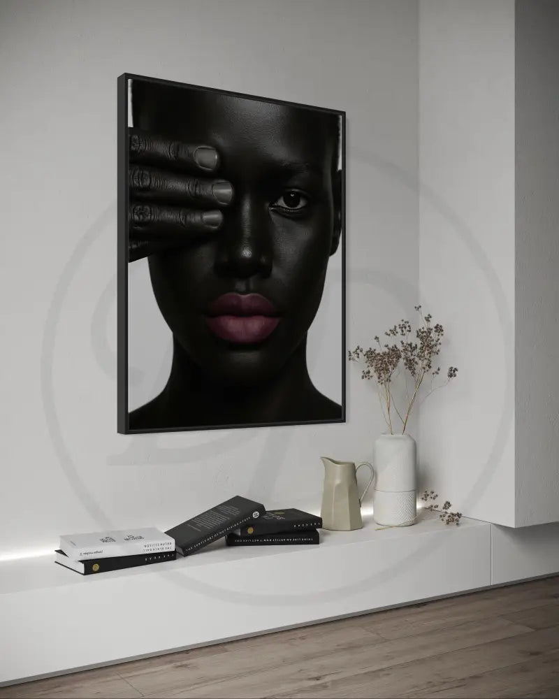 Afrocentric modern wall art featuring Black woman close-up.