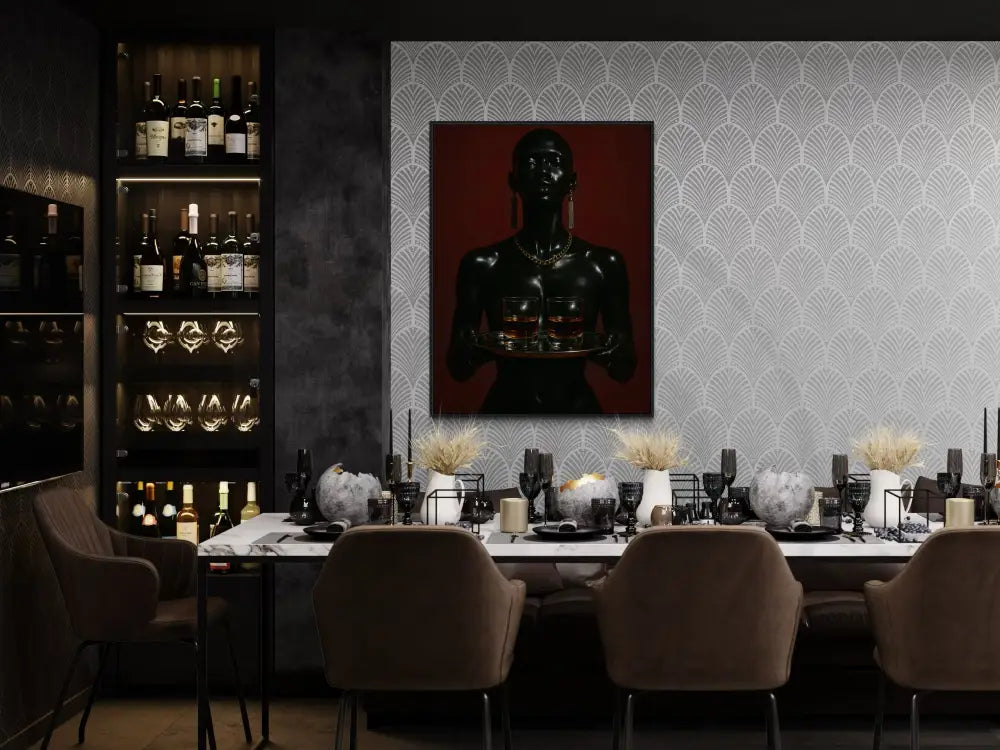 Museum-quality Afrocentric editorial portrait for modern interiors.