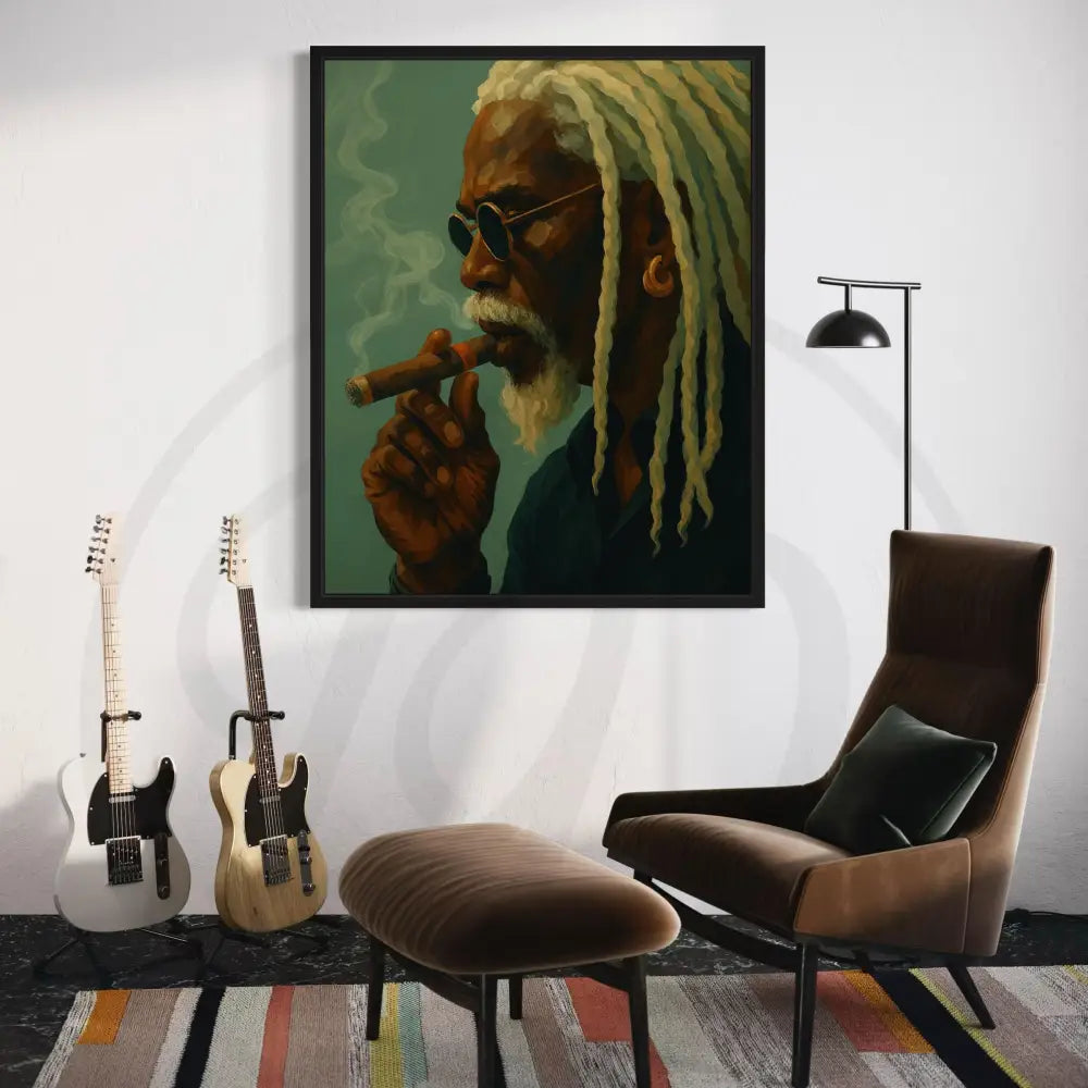 Confident Black man smoking digital print