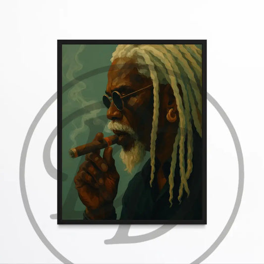 Older Black man smoking cigar Afrocentric art