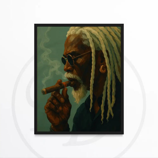Older Black man smoking cigar Afrocentric art