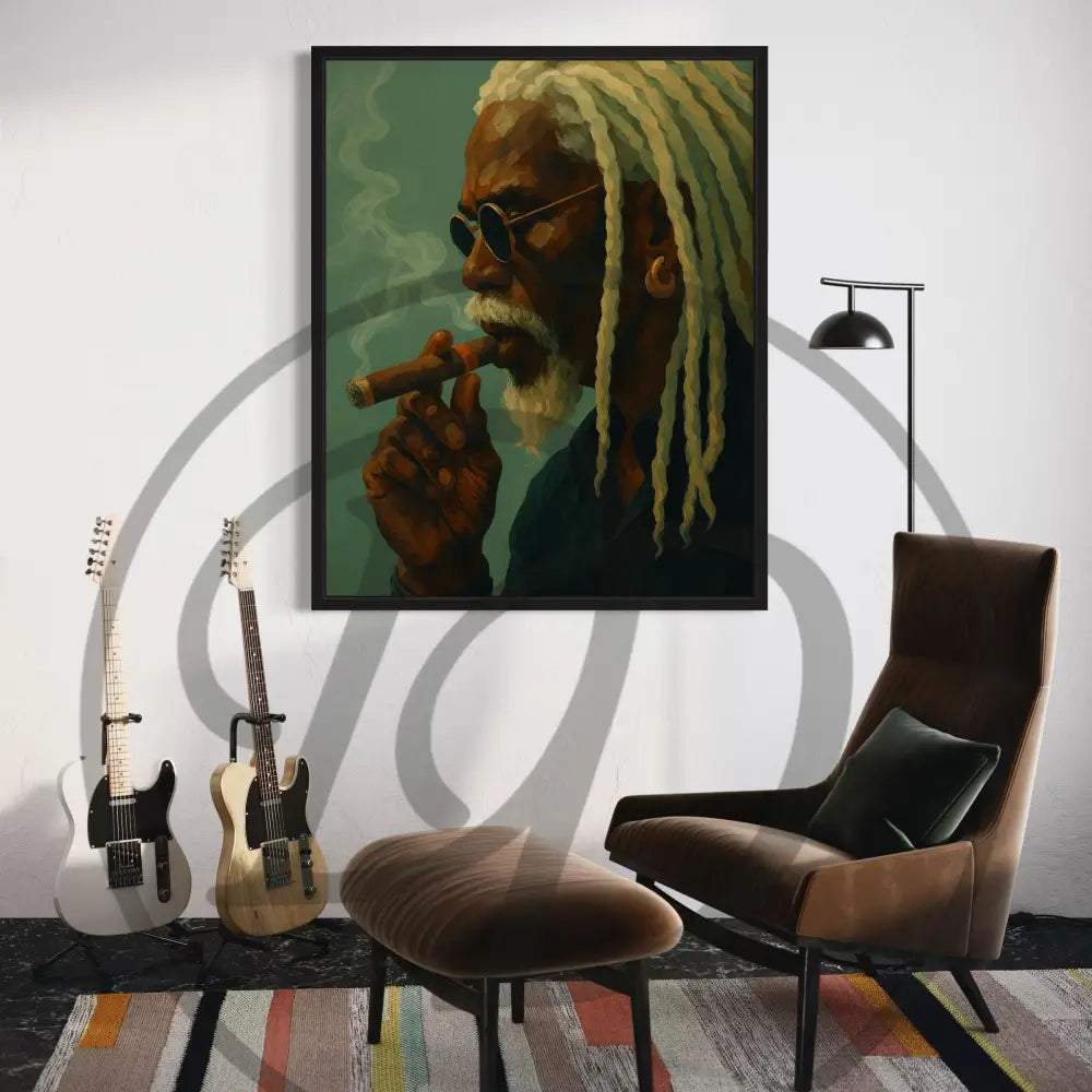 Confident Black man smoking digital print