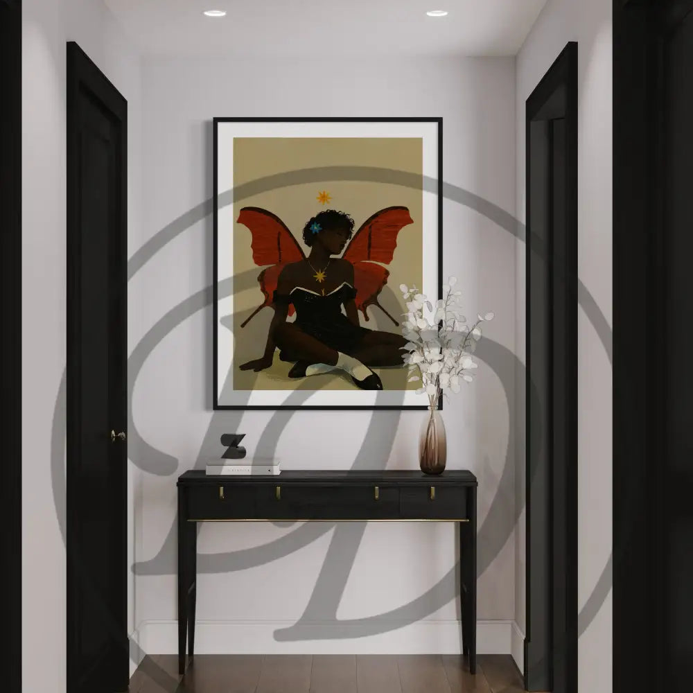 Minimalist Afrocentric butterfly digital art for dreamy home décor.