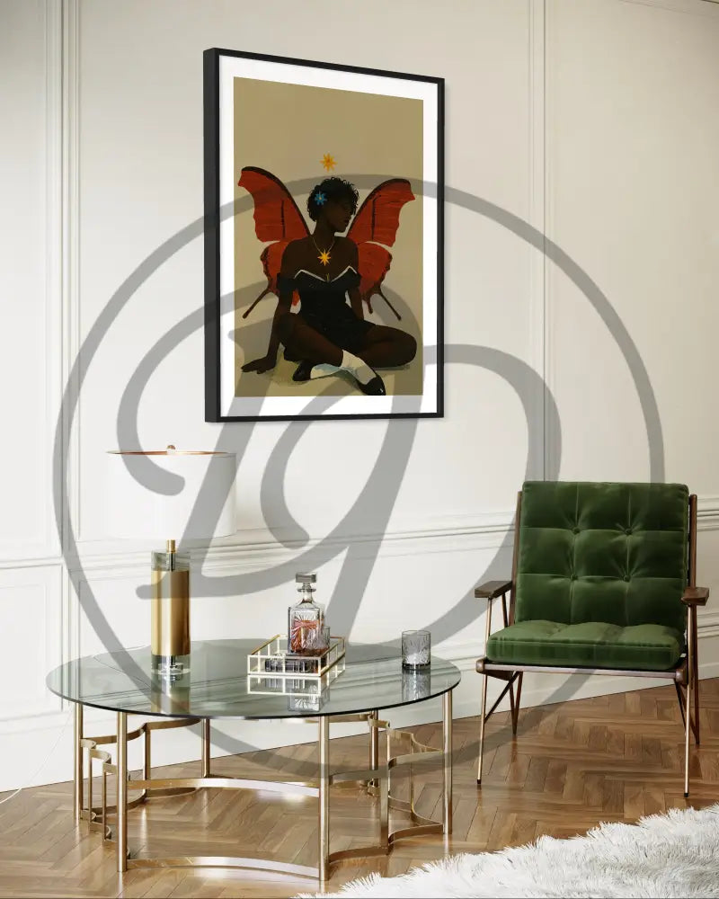 Afrocentric fantasy butterfly digital art perfect for bedrooms and studios.
