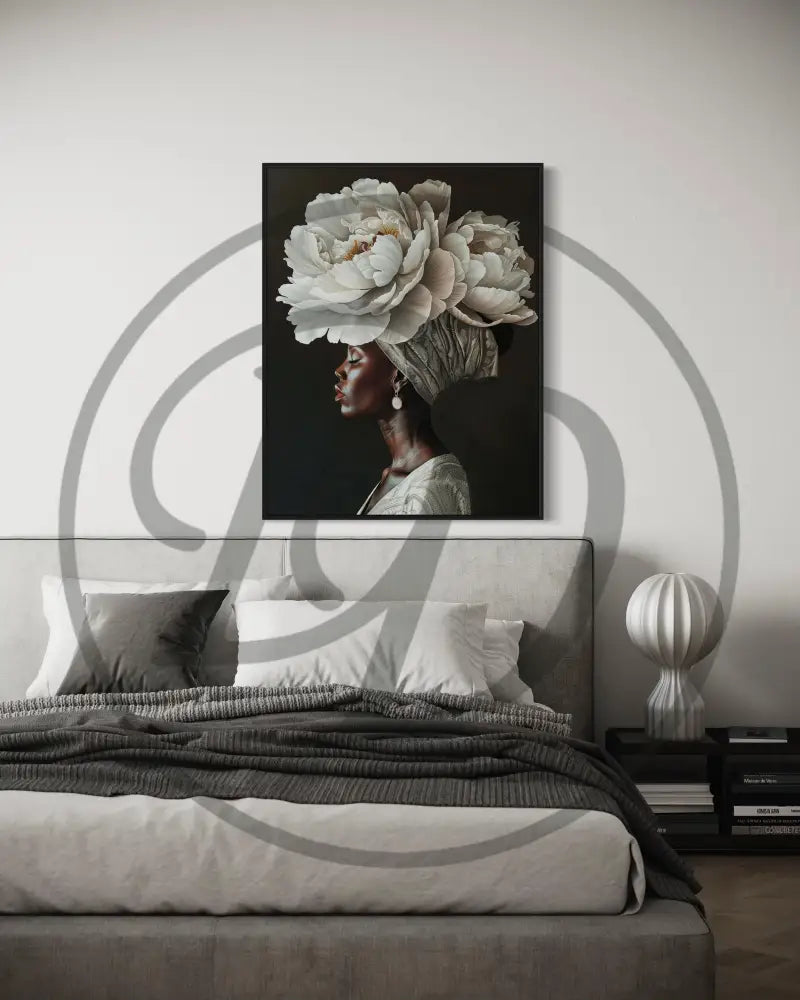 Afrocentric floral crown portrait digital art perfect for bedrooms and living rooms.