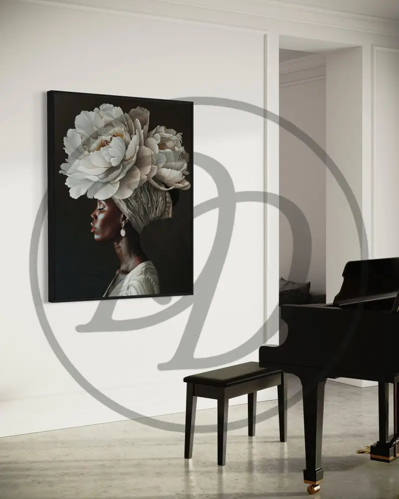 Printable floral crown portrait celebrating Black beauty and elegance.