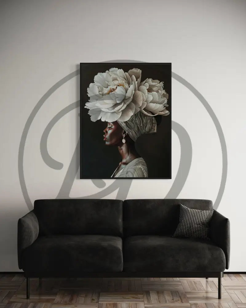 Minimalist Afrocentric floral portrait digital art for luxury décor.