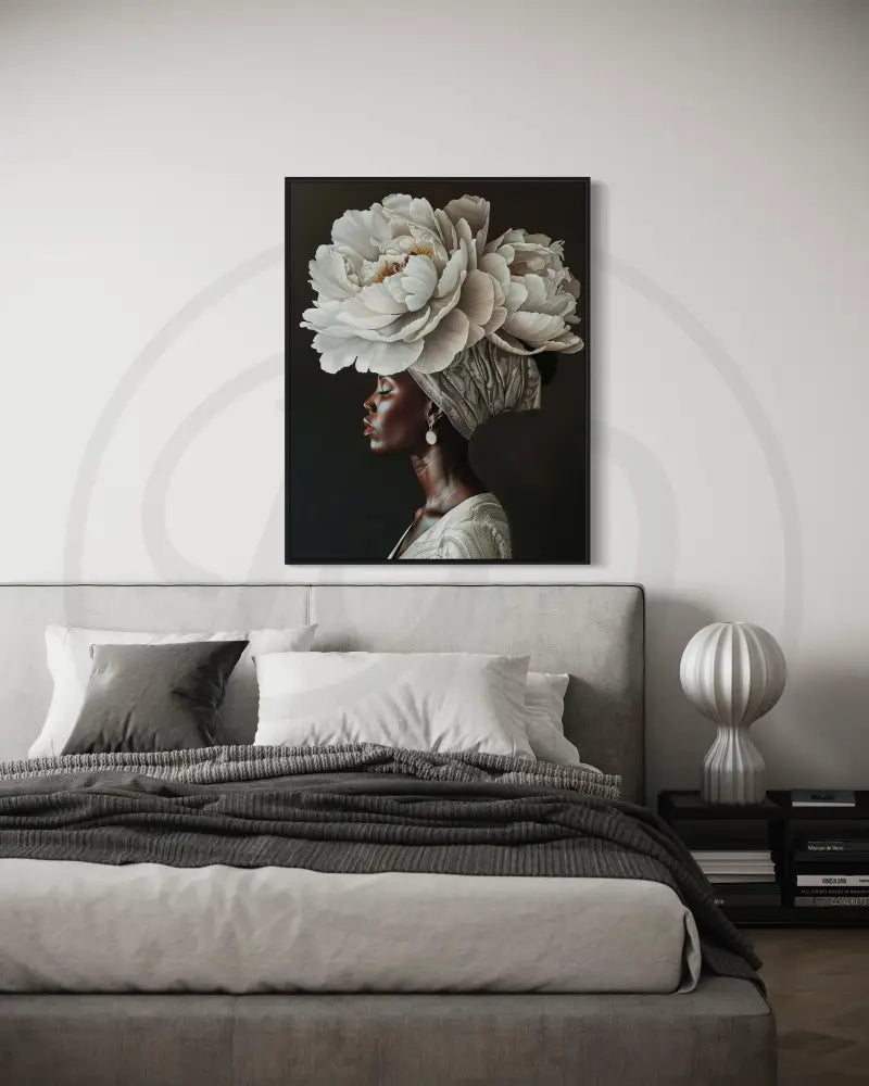 Afrocentric floral crown portrait digital art perfect for bedrooms and living rooms.