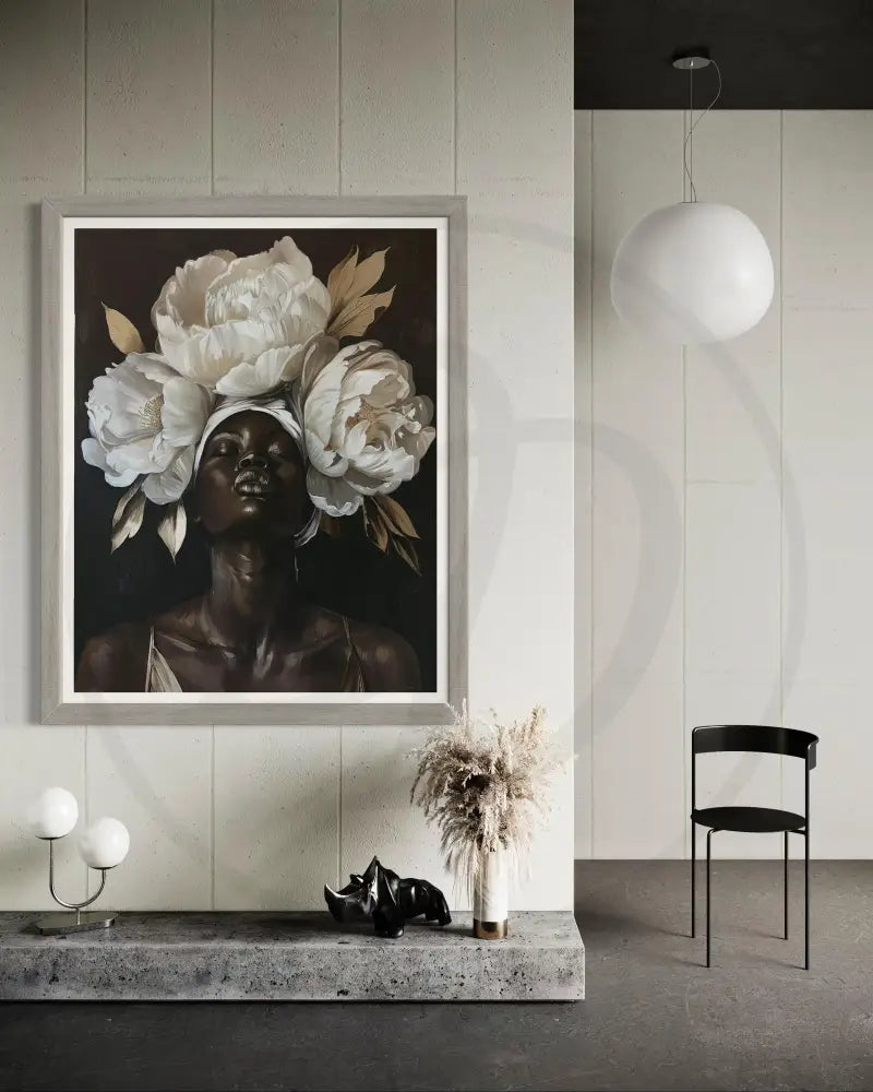 Printable floral crown artwork celebrating Black beauty and elegance.